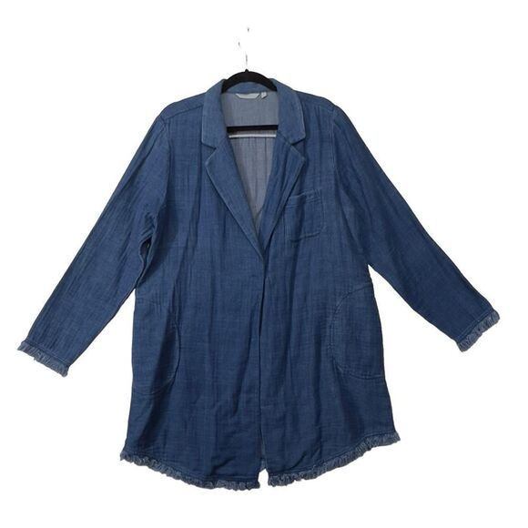 Soft Surroundings Chambray Denim Frayed Edge Longline Jacket xl - Picture 4 of 15